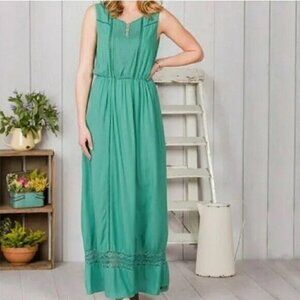 Matilda Jane Down in the Valley Green Maxi Dress Women's Medium Joanna Gaines